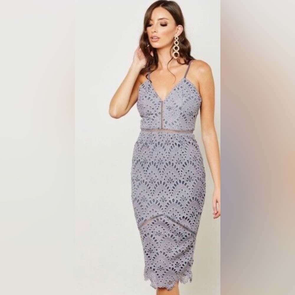 MISSGUIDED NWT Lace Ladder Detail Midi Dress Grey/Blue Size 6